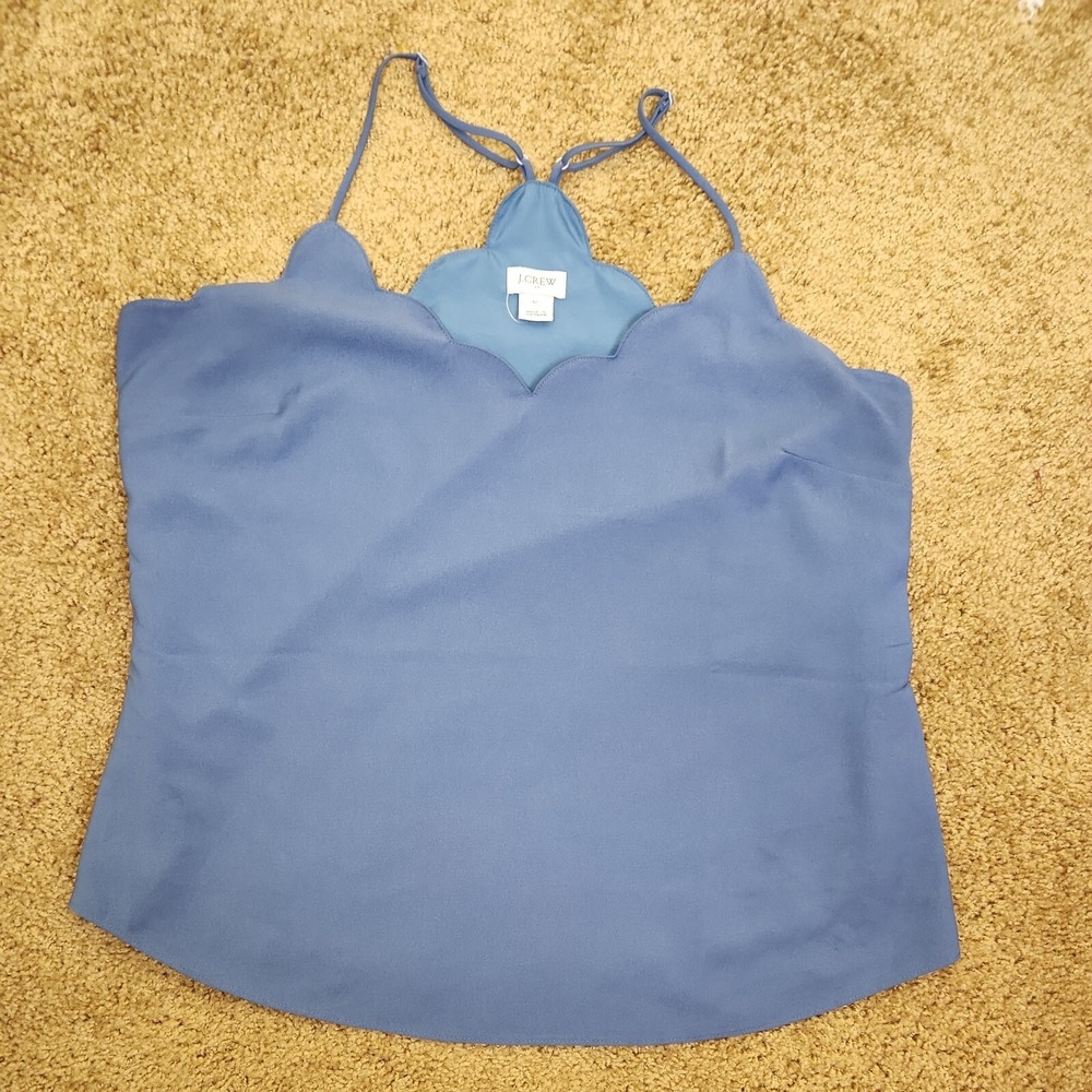 J.Crew Blue Scalloped V-Neck Camisole Adjustable Straps Lined Tank Top Size 12